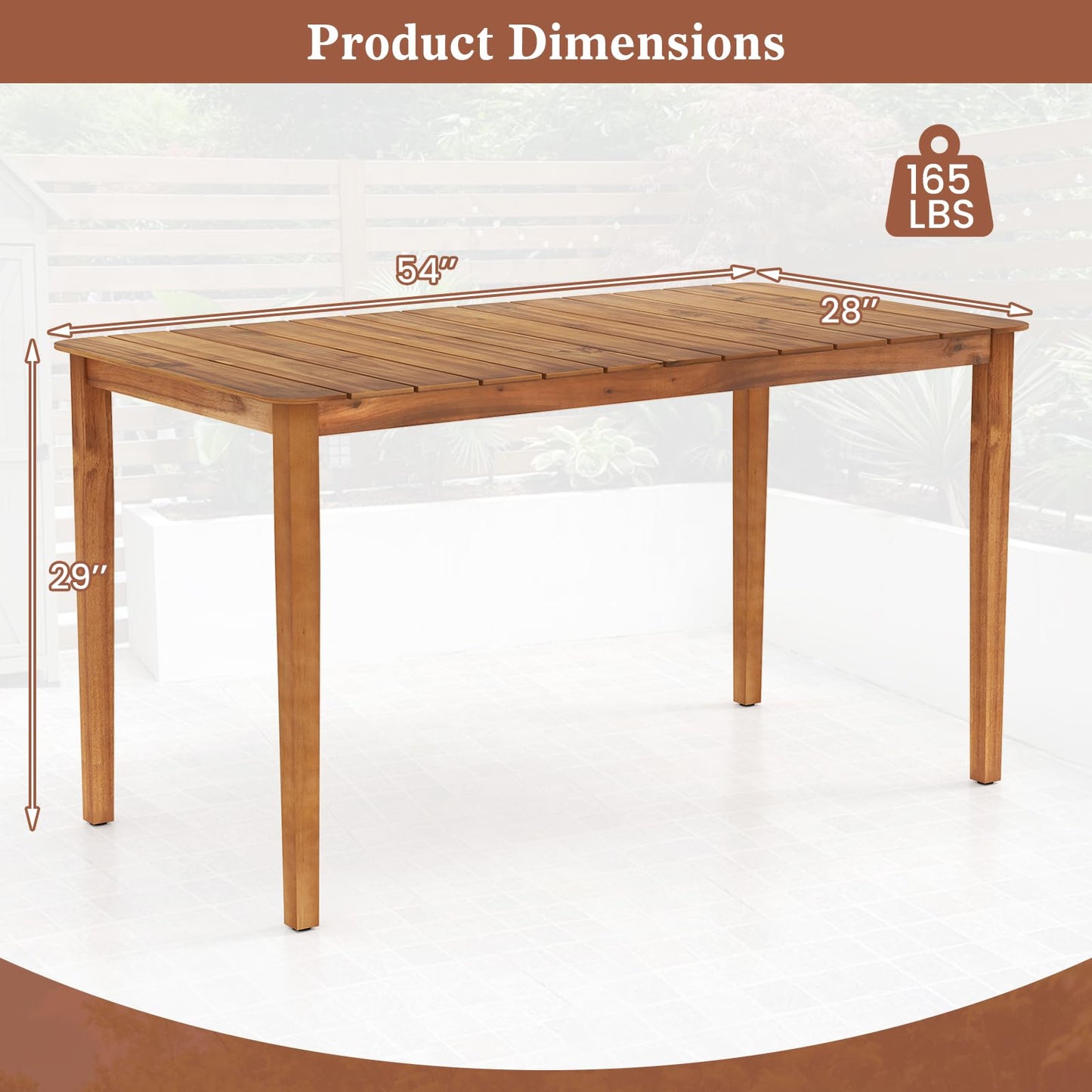 Tangkula Rectangular Outdoor Dining Table（54 x 28 x 29）