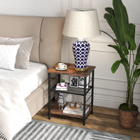 Tangkula Industrial End Table 3-Tier Side Table with Height Adjustable Metal Mesh Shelf