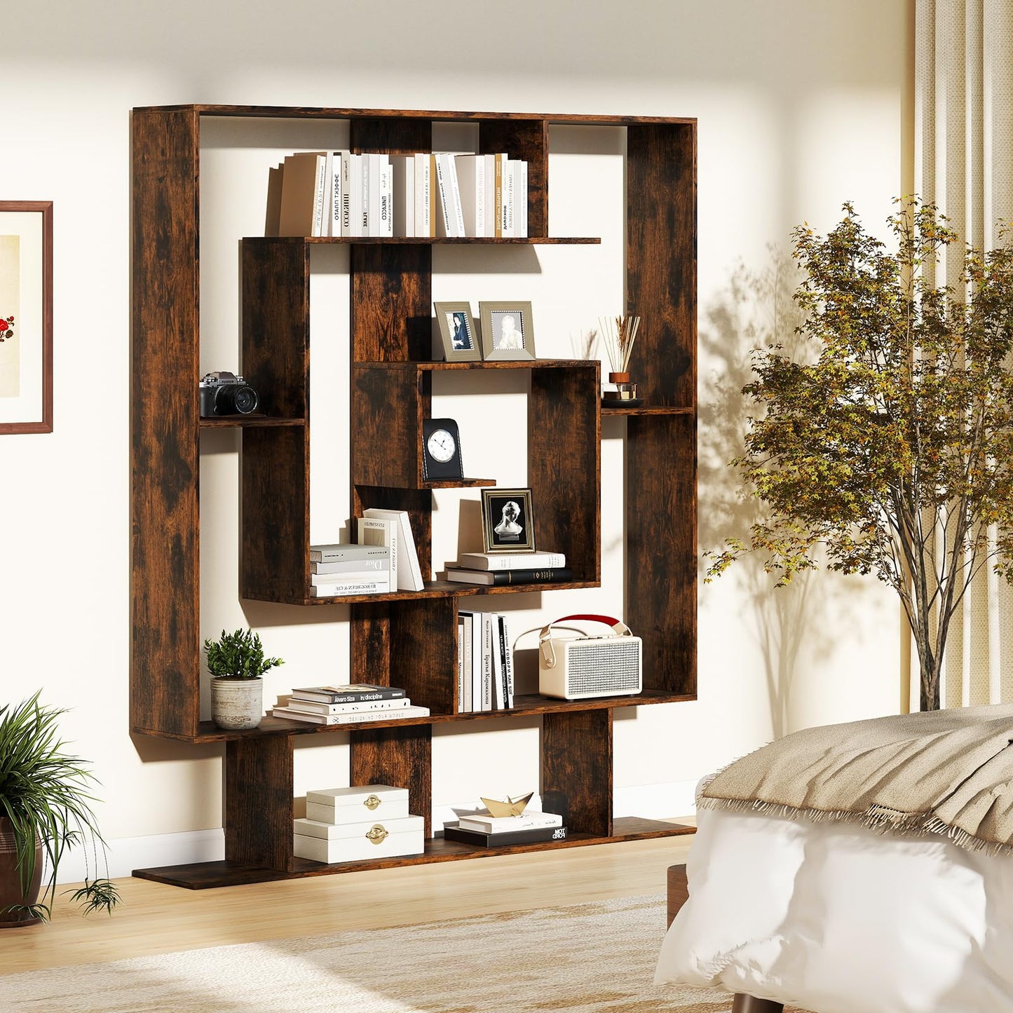 Tangkula Irregular Wooden Bookshelf Geometric Bookcase