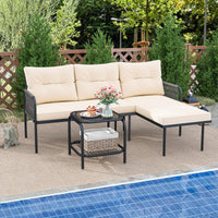 Ensemble de mobilier de patio Tangkula 3 pièces en forme de L avec table en verre trempé