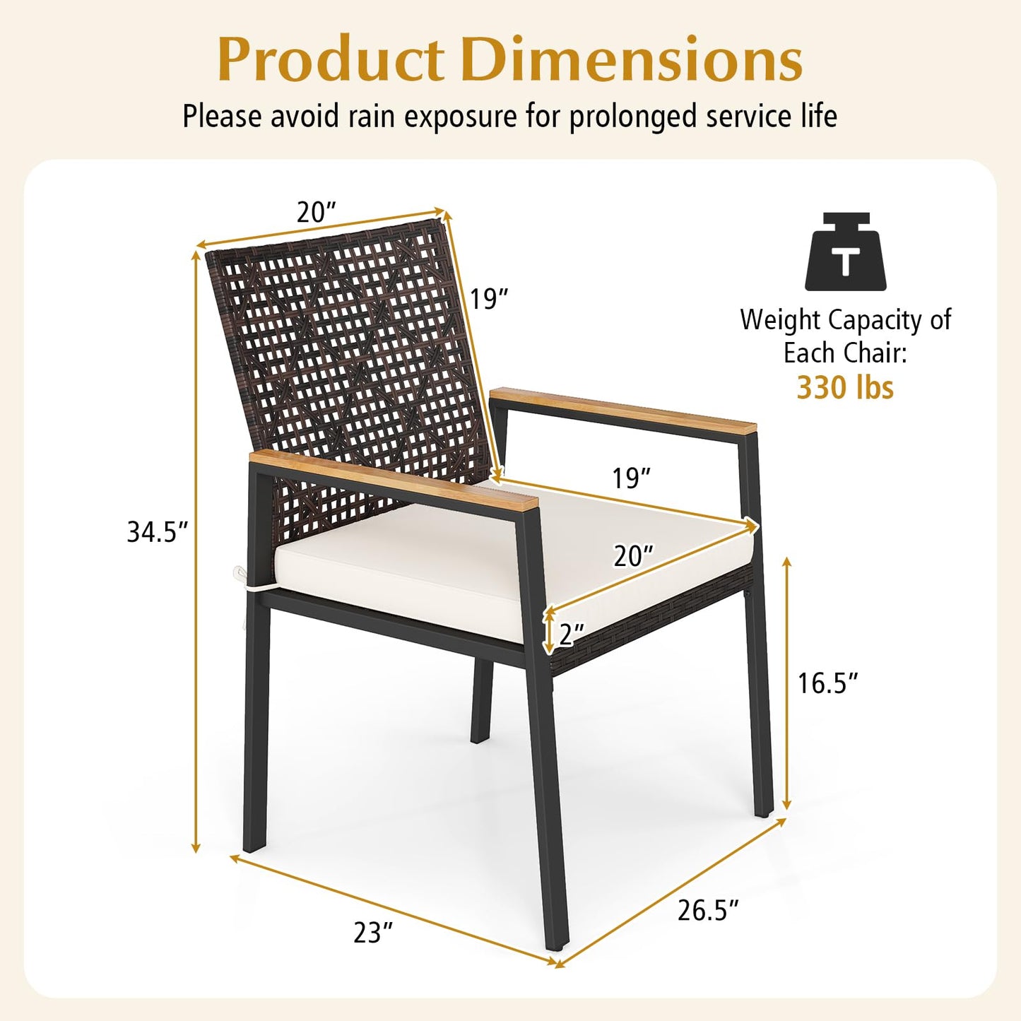Tangkula Wicker Patio Chairs Set of 4 Hand-Woven PE Rattan Outdoor Chairs