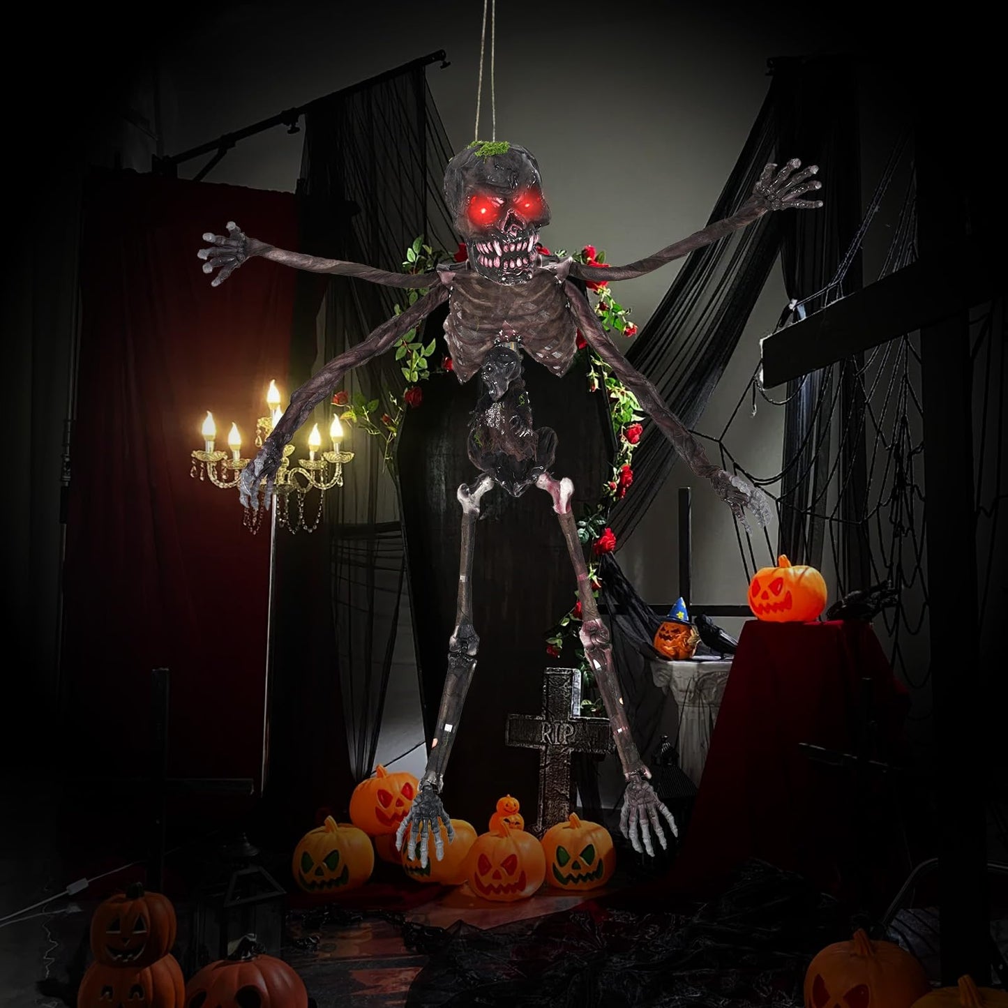 Décoration animatronique d'Halloween Tangkula de 1,80 m avec yeux rouges lumineux