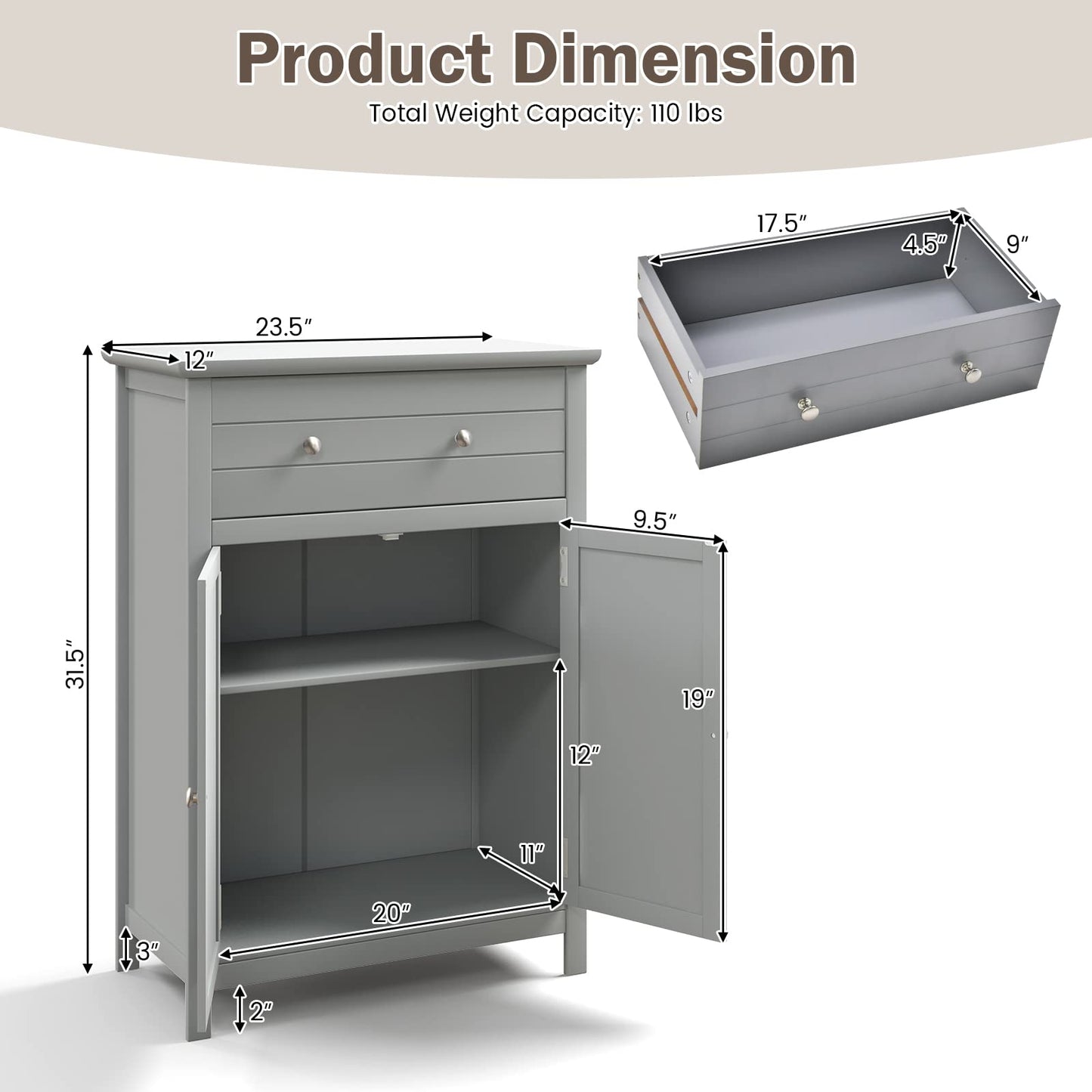 Tangkula Bathroom Storage Cabinet, Free Standing Bathroom Cabinet with Large Drawer