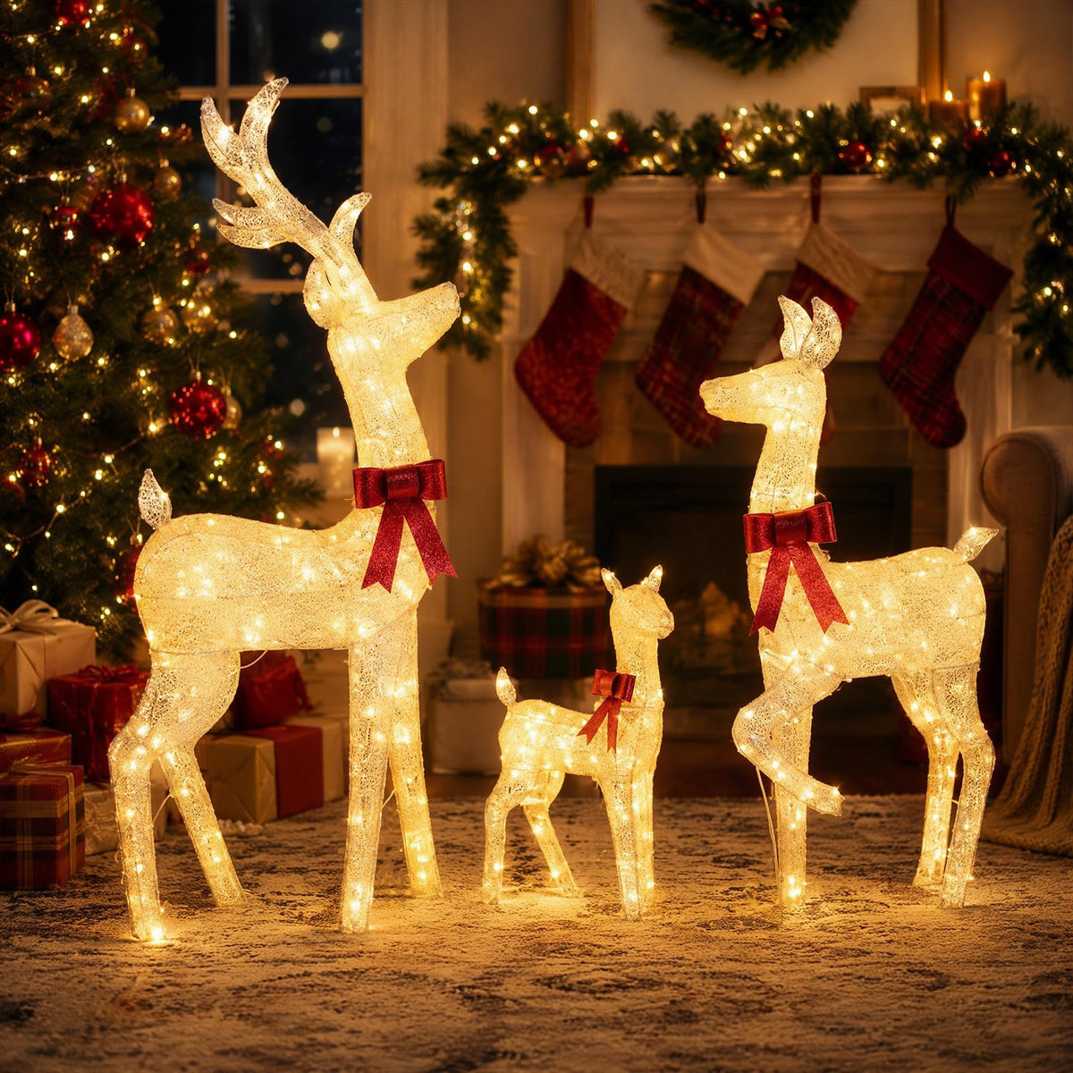 Tangkula 3-Piece Christmas Lighted Reindeer Family Set