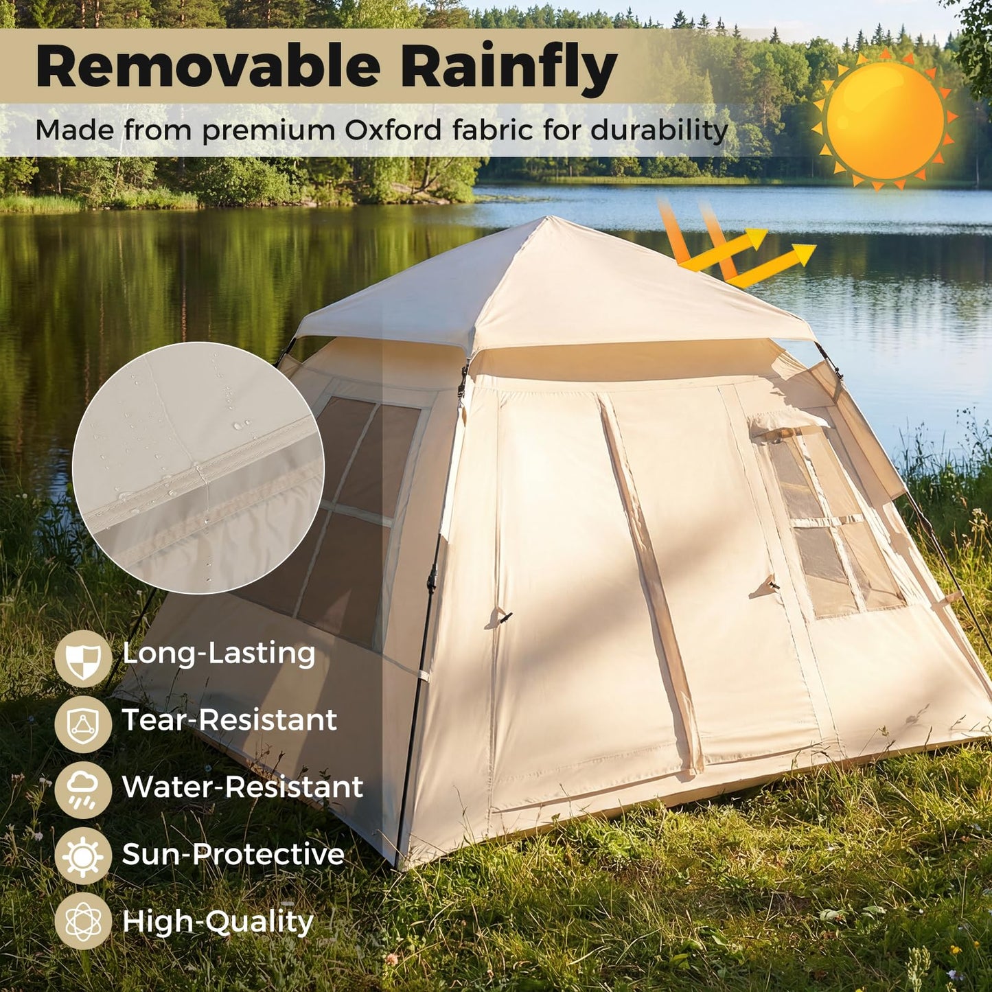 Tangkula 4 Person Camping Tent with Removable Rainfly