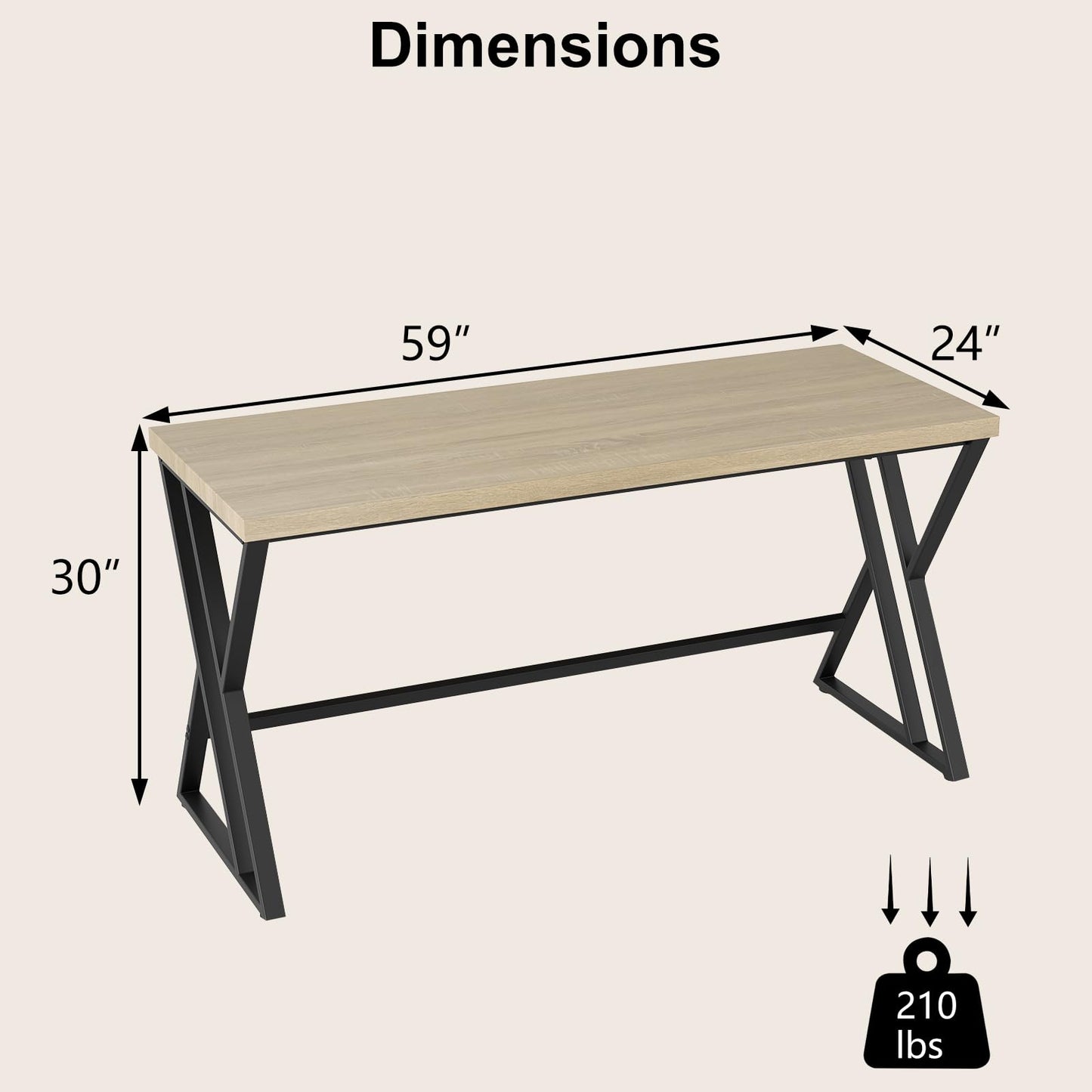Tangkula 59" Home Office Desk with Heavy-Duty Metal Frame & Crossbar