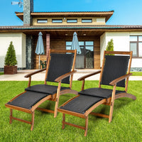 Tangkula 3 Piece Chaise Lounge Chair Set, Acacia Wood Deck Chairs with Side Table