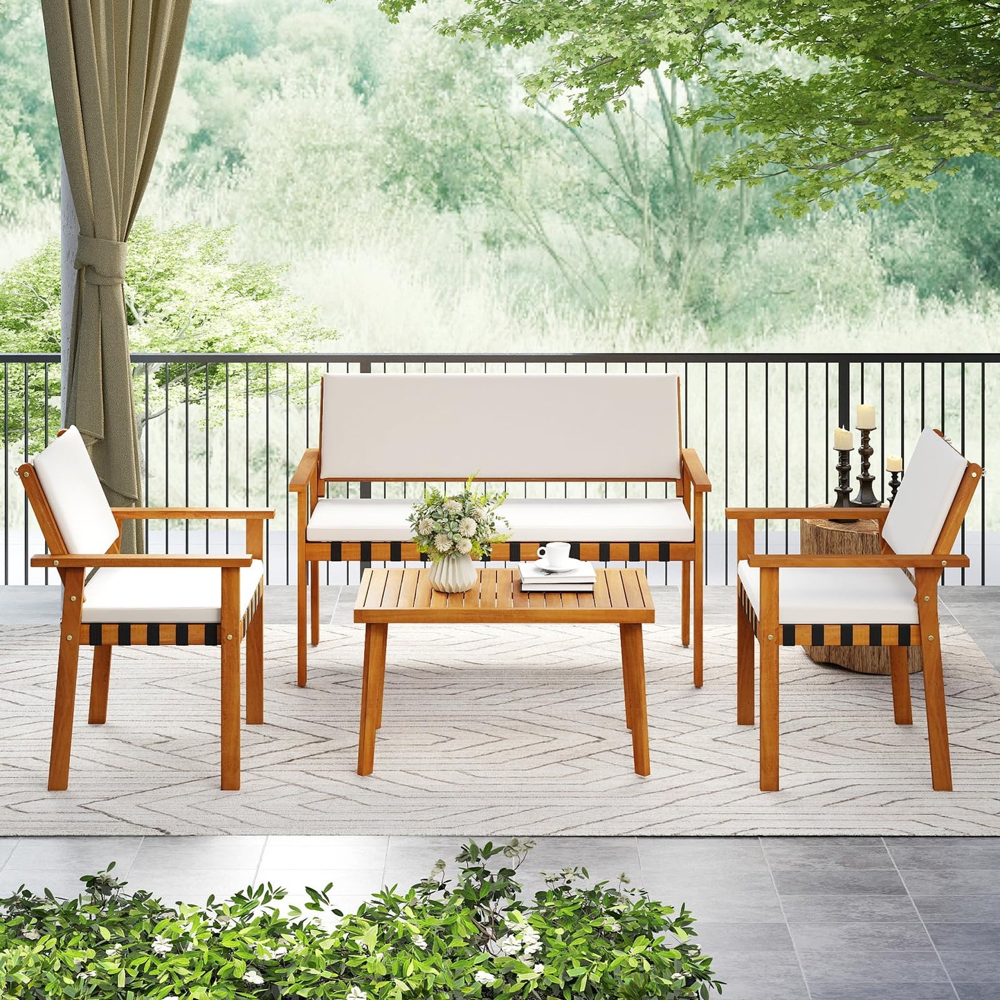 Ensemble de meubles de patio en bois Tangkula 4 pièces pour le jardin