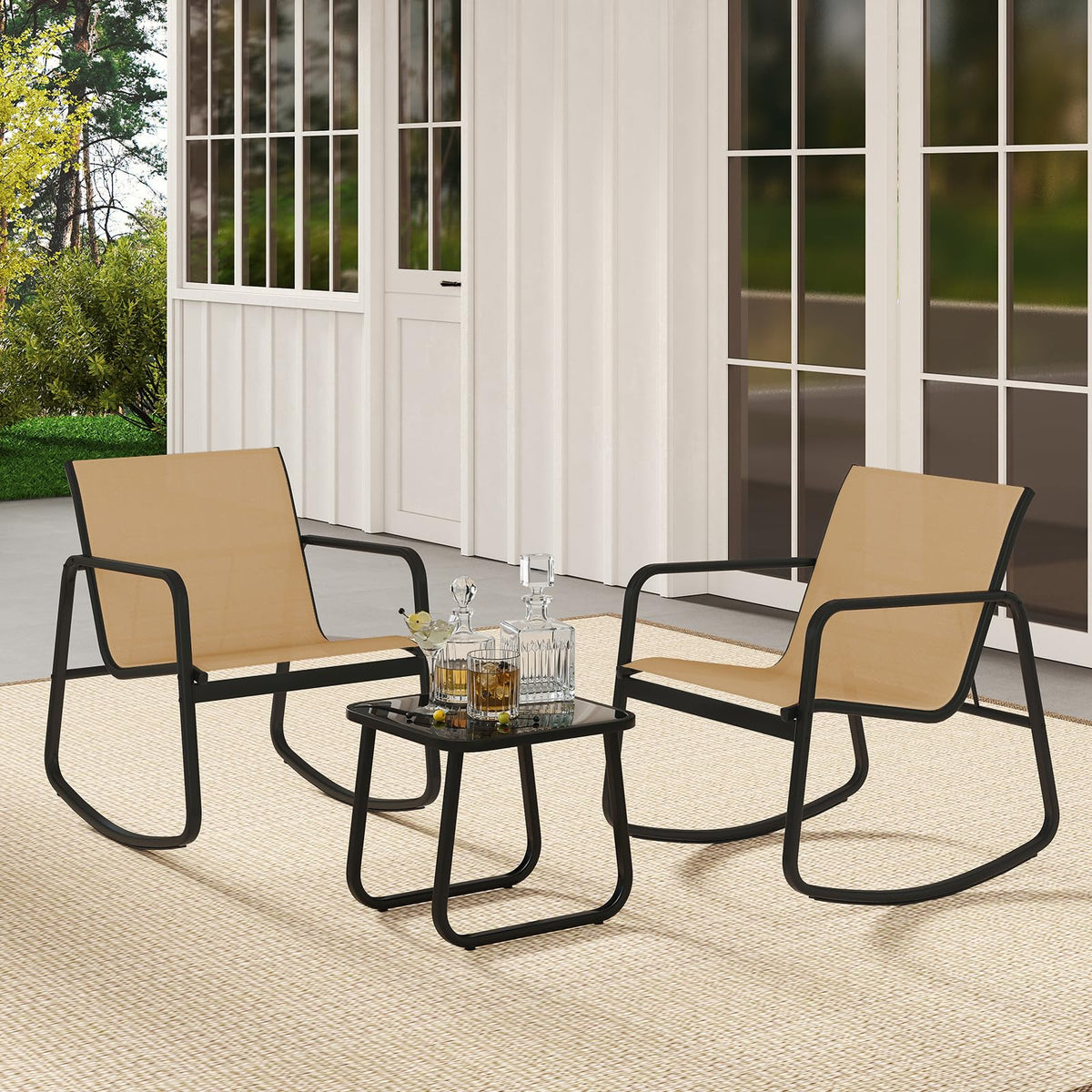 Tangkula Patio 3 Piece Rocking Bistro Set