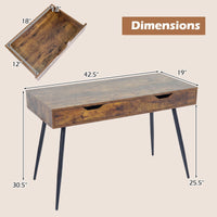 Tangkula Writing Desk w/2 Storage Drawers & 4 Rubber Wood Legs