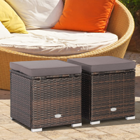 Tangkula 2 Pieces Patio Ottomans, Patiojoy Hand-Woven PE Rattan Side Table with Removable Cushion & Hidden Storage Space