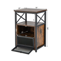 Tangkula Table d'appoint de canapé industrielle polyvalente avec étagère de rangement ouverte et 2 tiroirs basculants