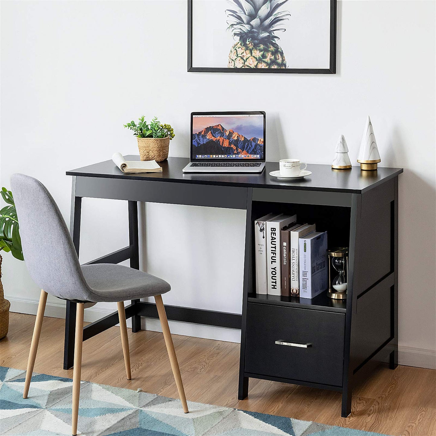 47.5" Computer Desk with 2 Storage Drawers, Small Computer Table Study Writing Desk