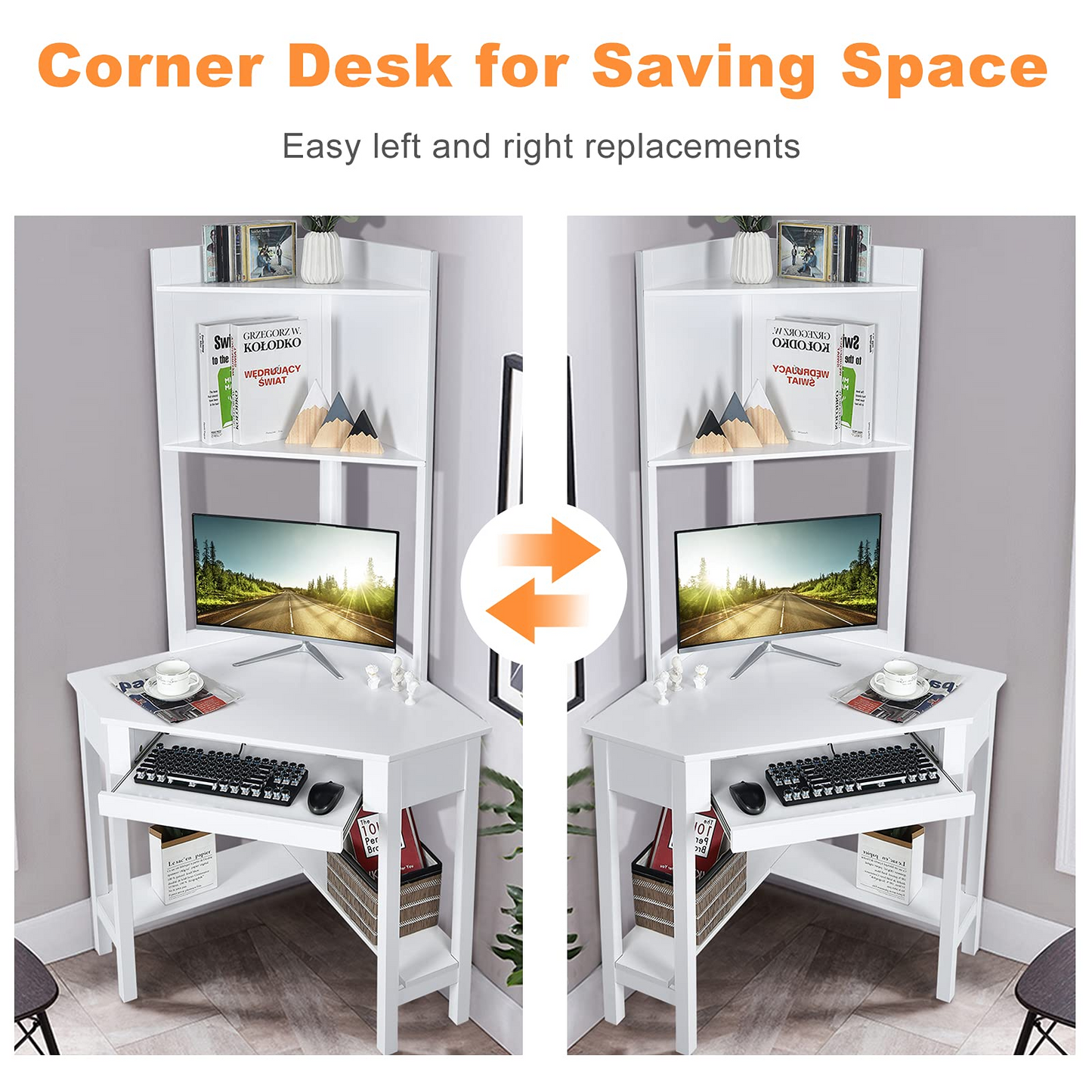 White Corner Desk with Hutch - Tangkula