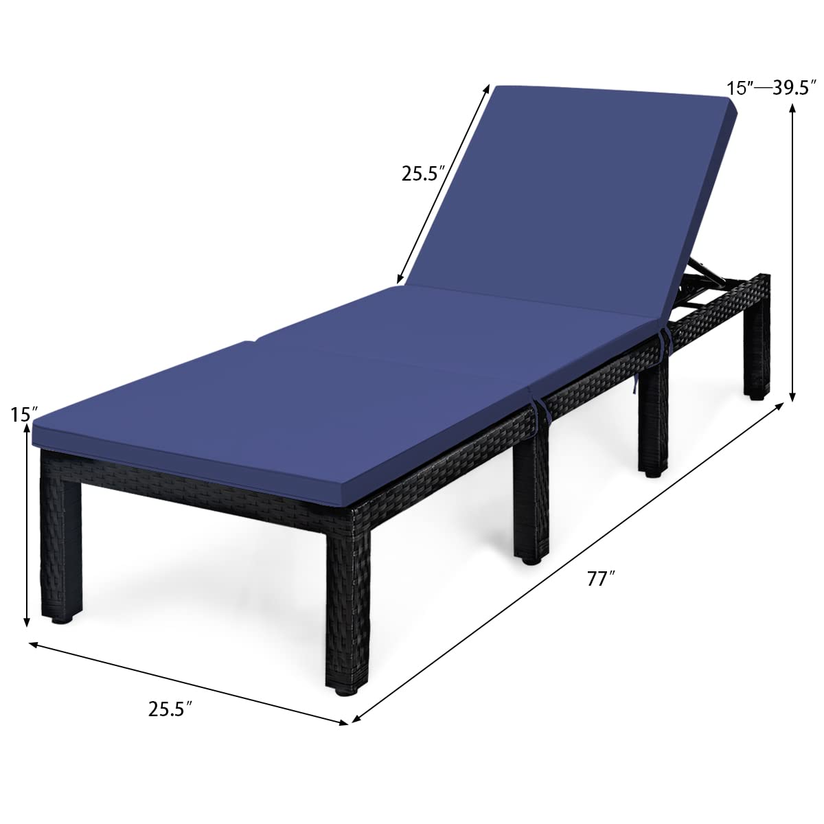Tangkula Patio Wicker Lounge Chair, Outdoor Rattan Adjustable Reclining Backrest Lounger Chairs