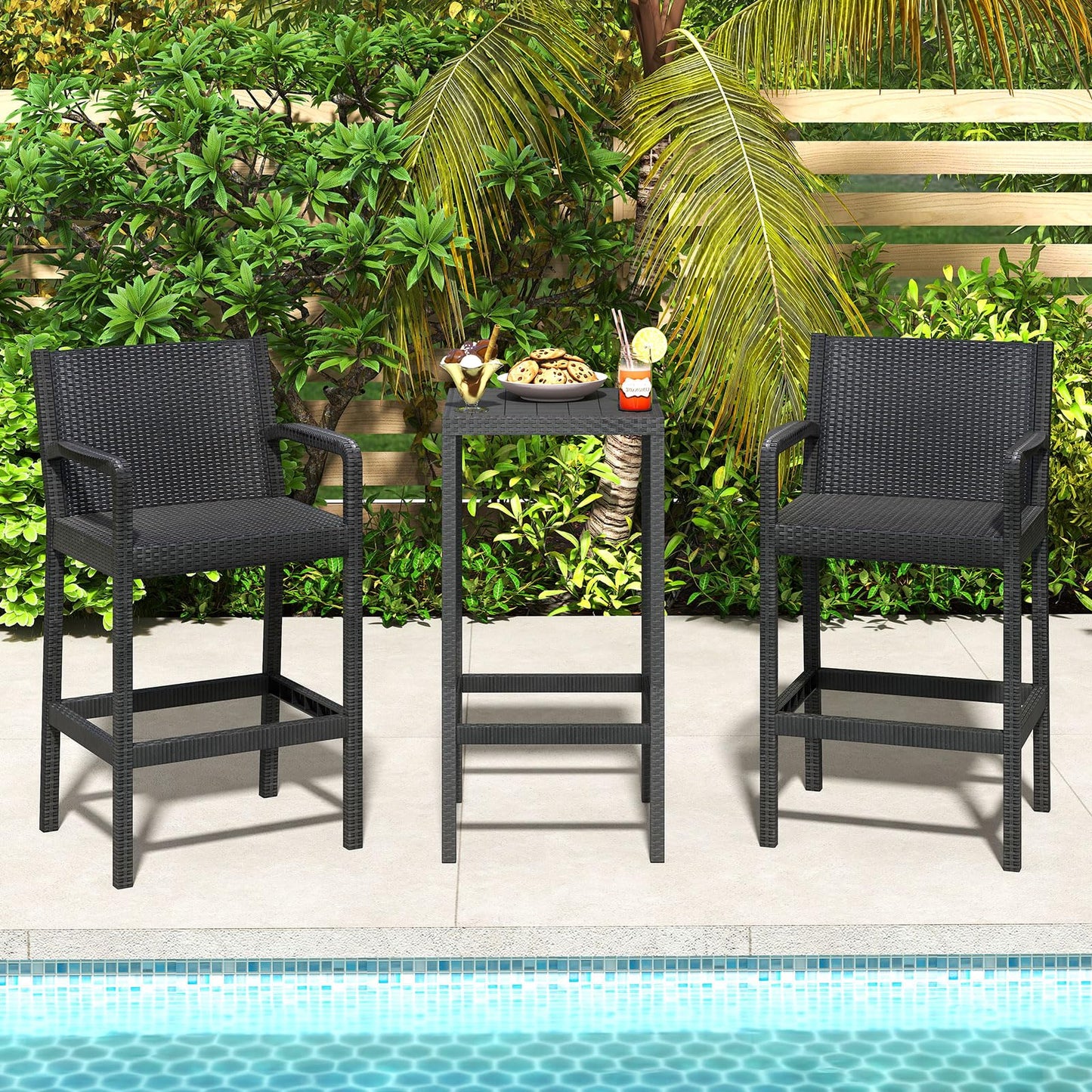 Tangkula 3 Pieces Patio Bar Set for Garden