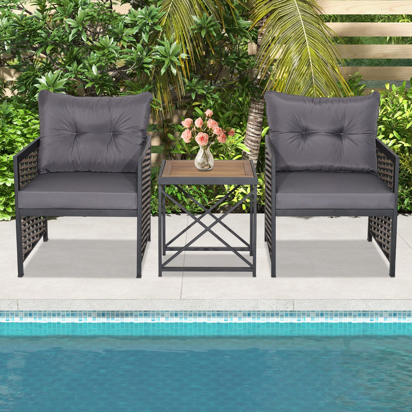 Tangkula 3 Piece Rattan Chair Set