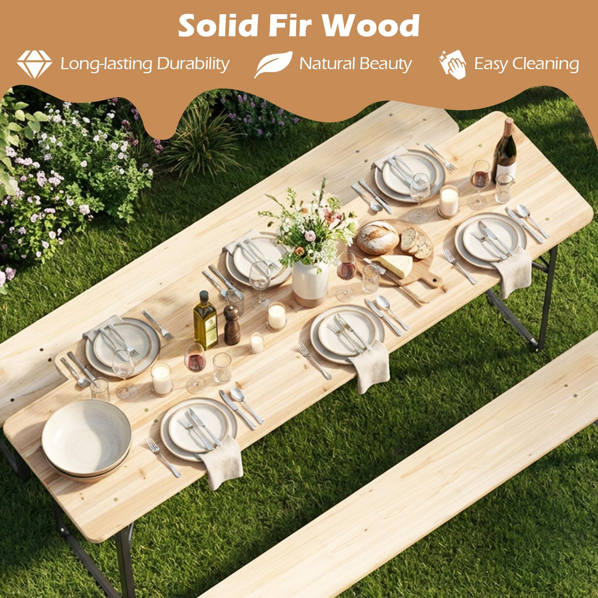 Tangkula 3 Piece Folding Picnic Table with 2 Benches