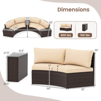 Tangkula 5 Pieces Patio Furniture Set PE Rattan Half-Moon Curved Sectional Sofas