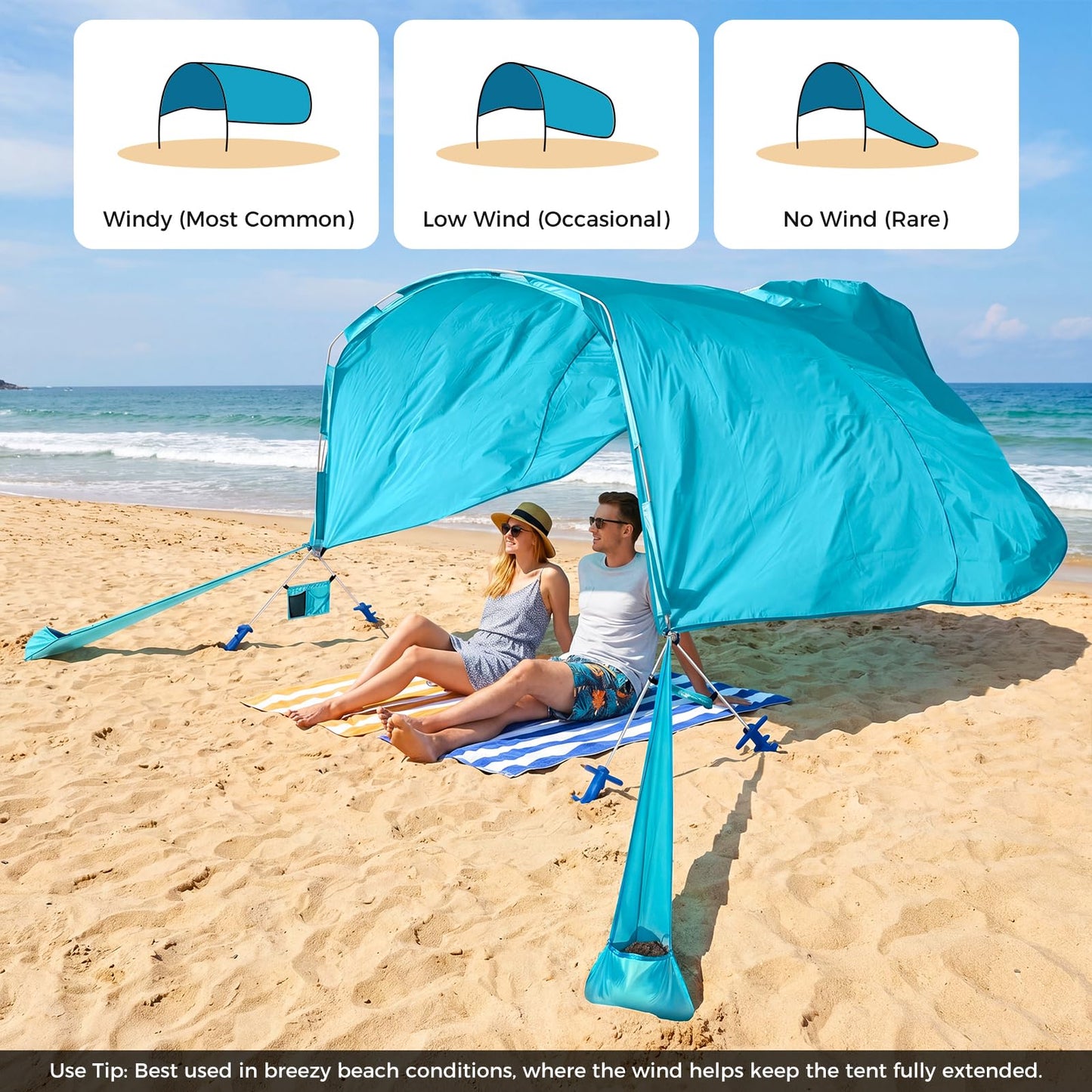 Tangkula 8 Person Wind Powered Beach Tent | 100 Sq.ft UPF50+ Lightweight Beach Sun Shelter