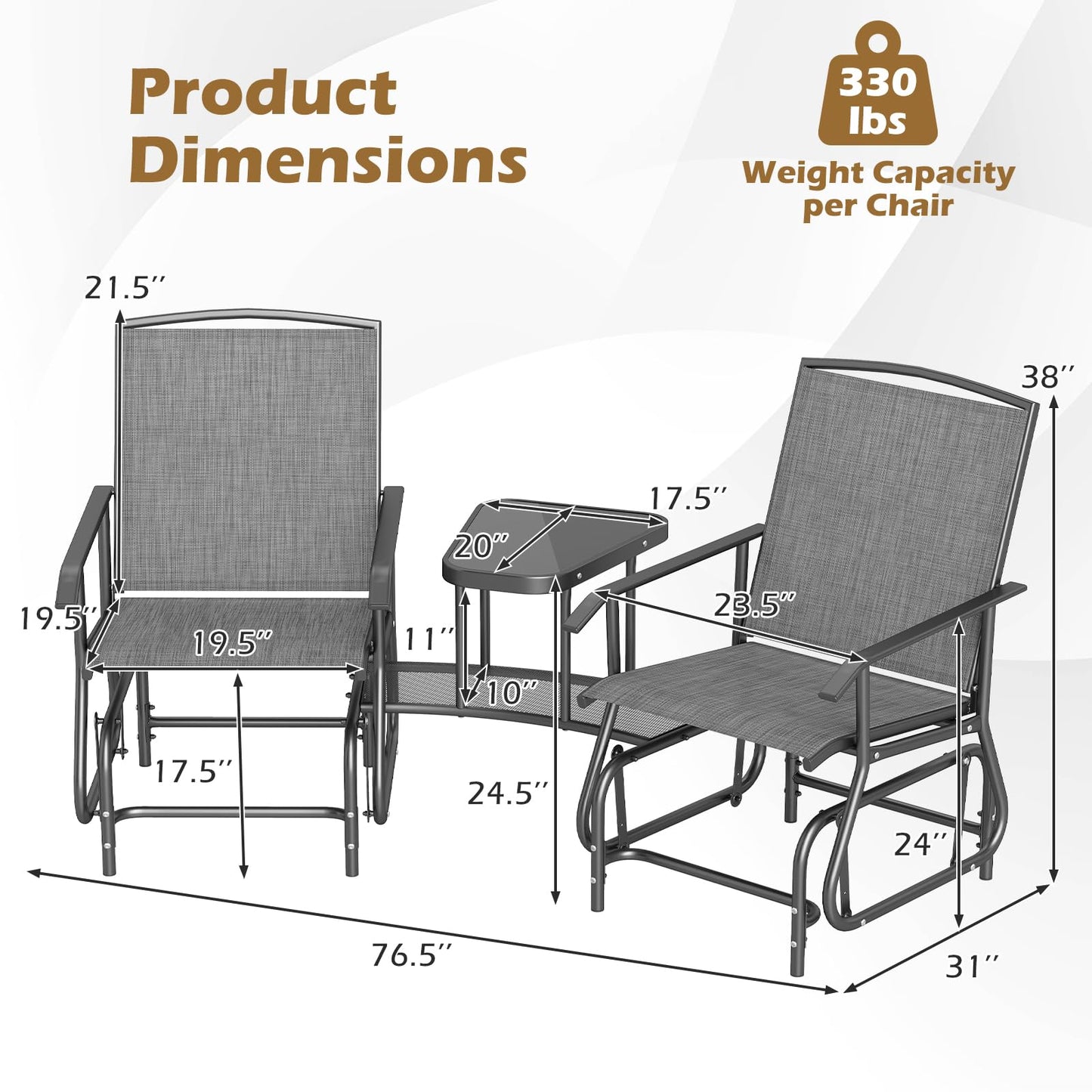 Tangkula Patio 2 Person Swing Glider Chair