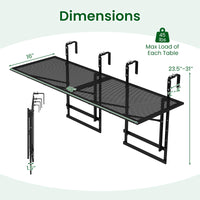 Tangkula Table de balcon pliable 122 cm pour rambardes de 3,8 cm à 8,9 cm d'épaisseur