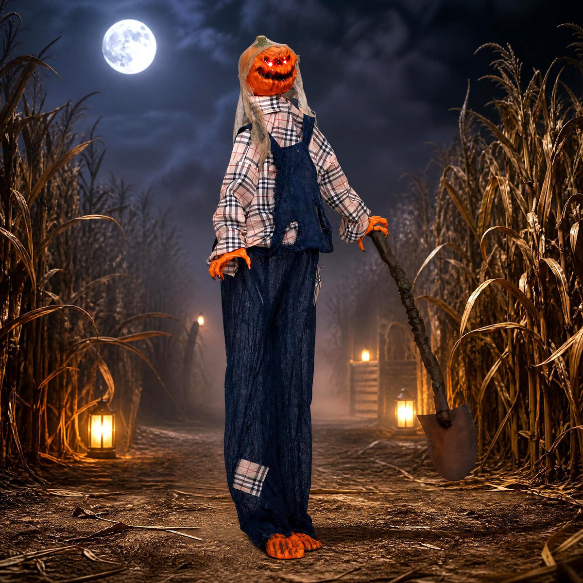 Tangkula 5.3 FT Animated Halloween Standing Pumpkin with Shovel Decorations