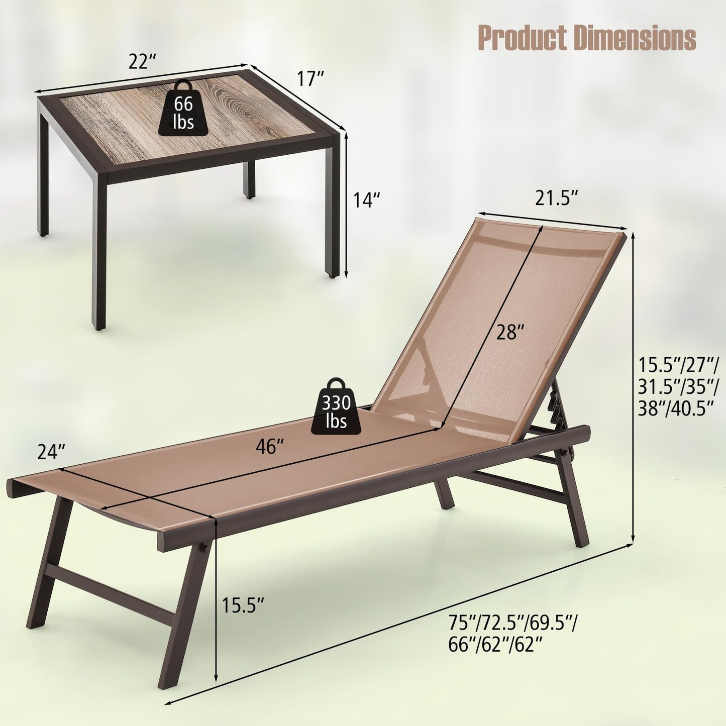 Tangkula 3 Piece Patio Chaise Lounge Set with Coffee Table