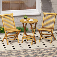 Ensemble bistro de terrasse pliable Tangkula 3 pièces, table ronde à lattes et chaises à dossier haut en bois de teck