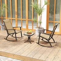 Tangkula 3 Piece Patio Rocker Set w/High Backrest & Wood-Plastic Tabletop