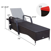 Tangkula Patio Chaise with Wheels, 6 Positions Adjustable Outdoor Lounger Chair with Steel Frame