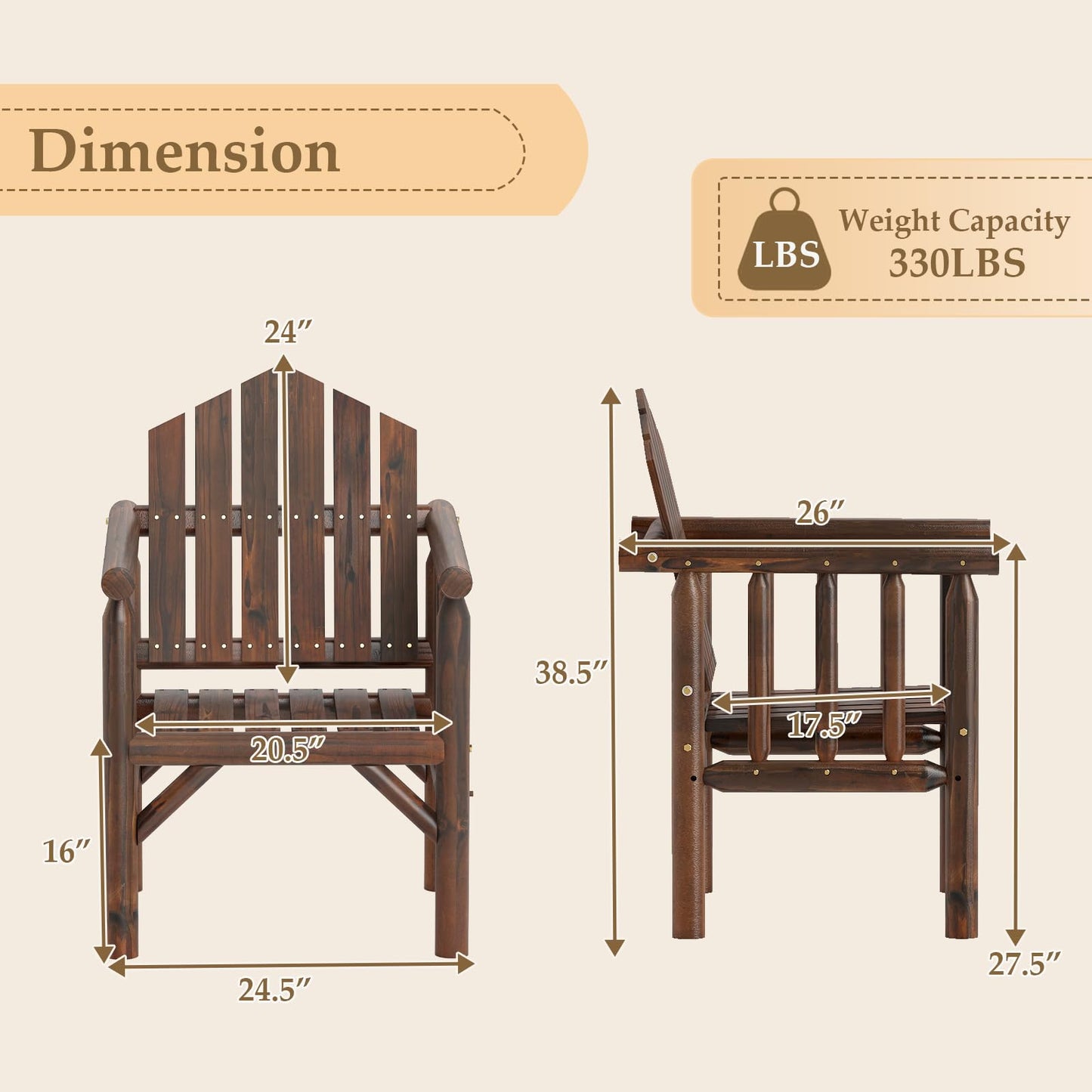 Tangkula Outdoor Wood Armchair Wooden Patio Dining Chair with Armrests