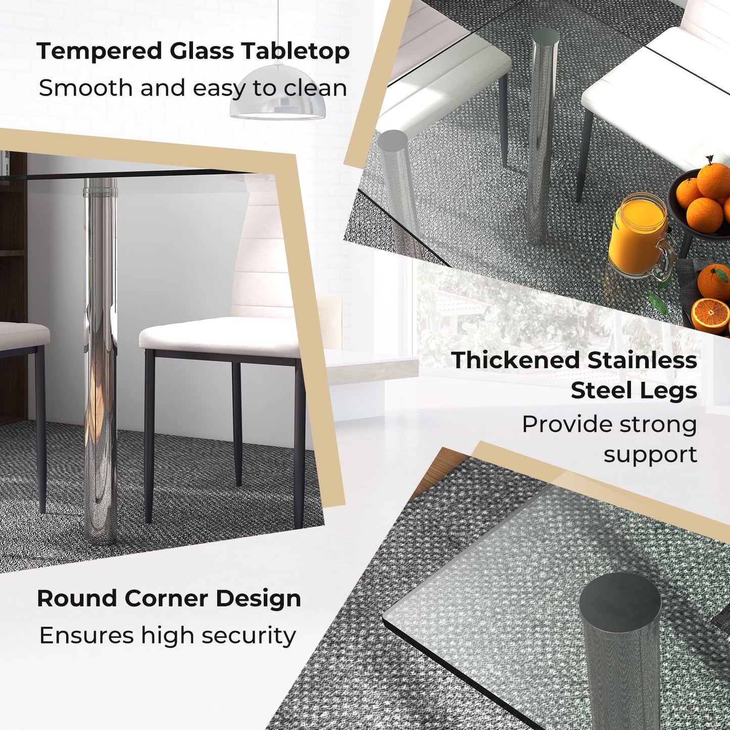 Tangkula 5 PCS Dining Table Set Modern Tempered Glass Top