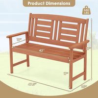 Tangkula Patio Wood Bench Garden Armrest Loveseat with Inclined Backrest