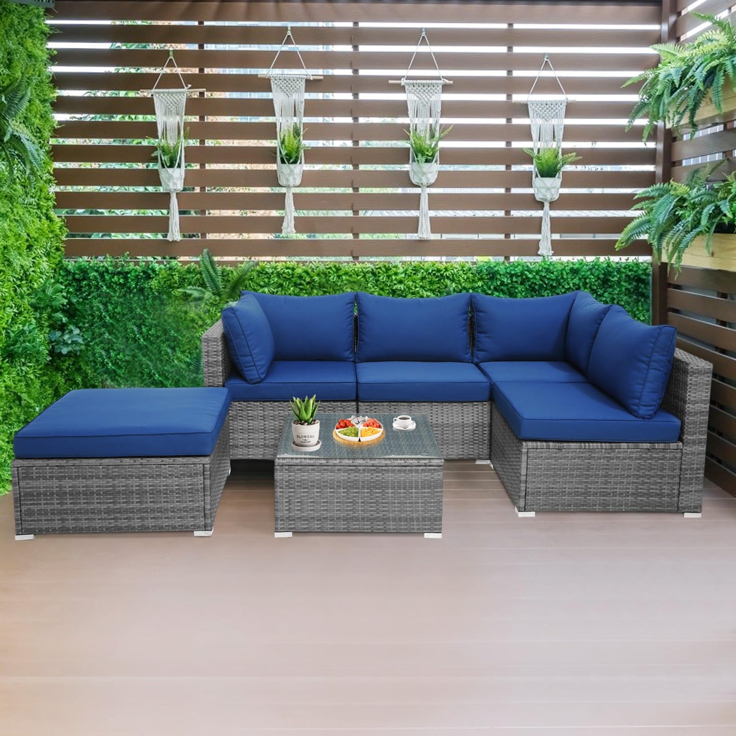 Tangkula 6 PCS Outdoor Rattan Sofa Set, Cushioned Sectional Set with Seat & Back Cushions