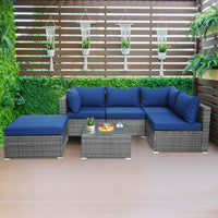 Tangkula 6 PCS Outdoor Rattan Sofa Set, Cushioned Sectional Set with Seat & Back Cushions