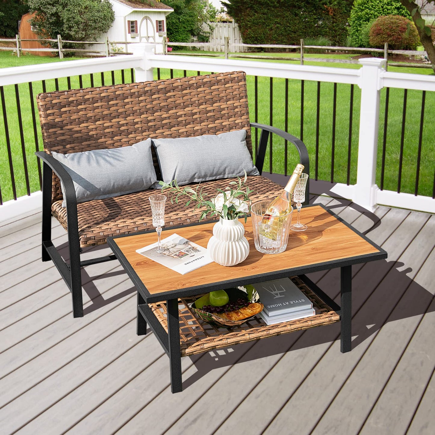Tangkula 2 Pieces Patio Wicker Furniture Set with 4D Air Fiber Cushion