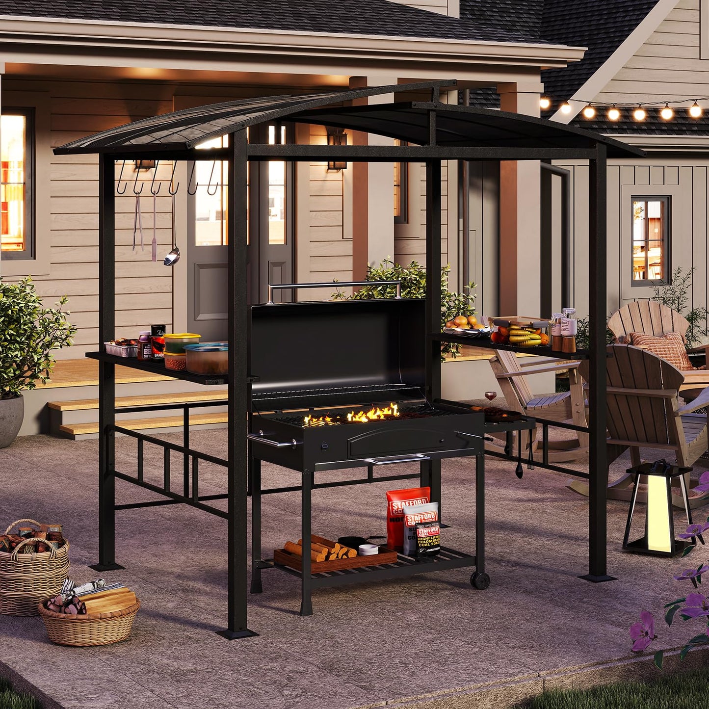 Tangkula 8x5 FT Hardtop Grill Gazebo for Patio Garden Lawn Deck