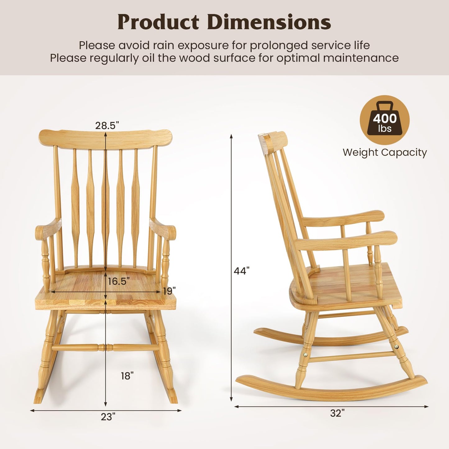 Tangkula Patio Rocking Chair Solid Wood with Rubber Wood Frame