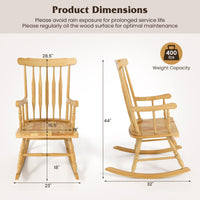 Tangkula Patio Rocking Chair Solid Wood with Rubber Wood Frame