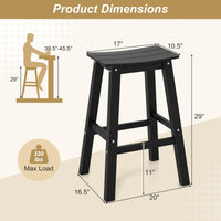 Tangkula Patio Bar Stools Set 29 Inch HDPE Bar Height Armless Saddle Stools with Curved Seat & Footrests