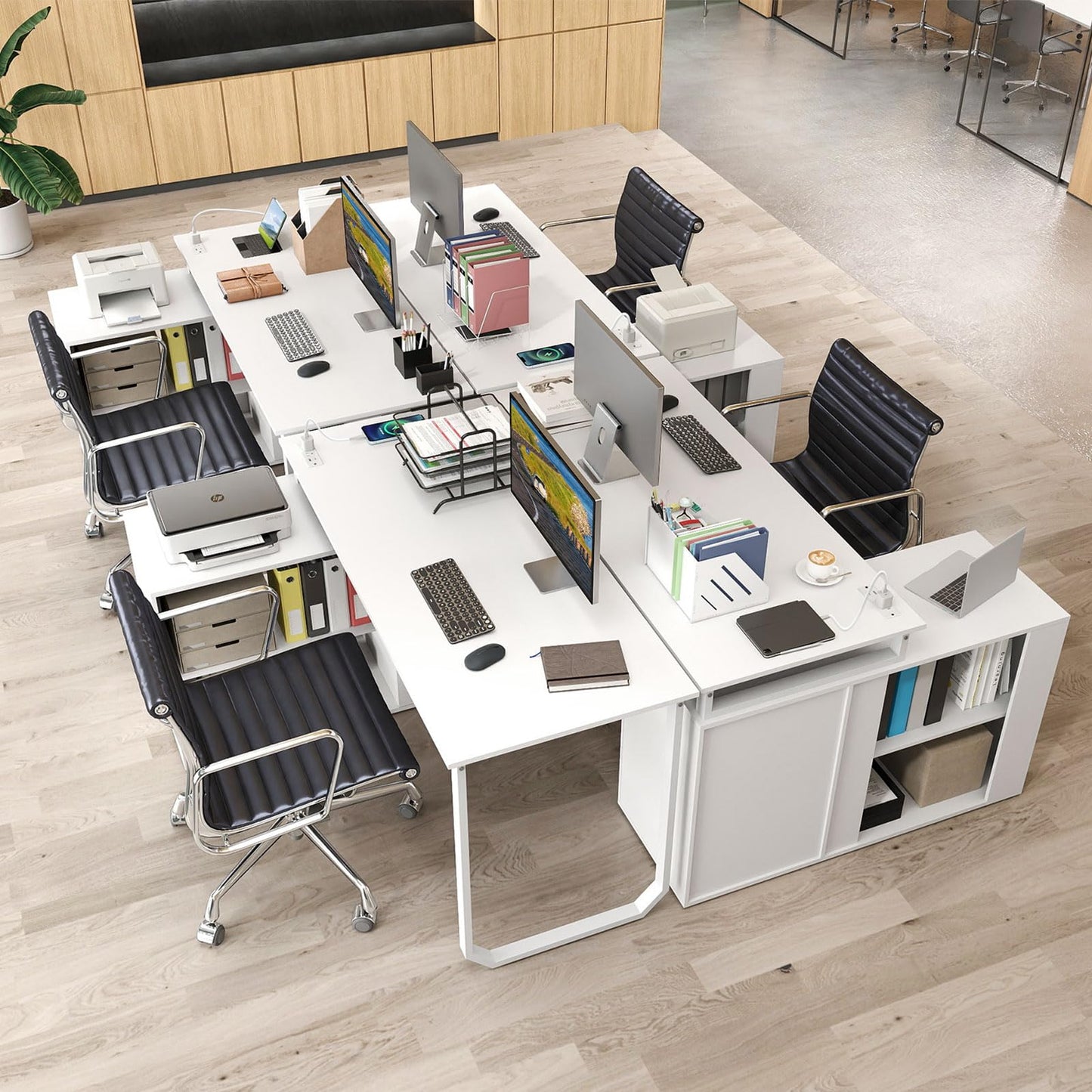 Tangkula Bureau en L réversible de 140 cm avec 3 tiroirs, étagère réglable et prise de courant