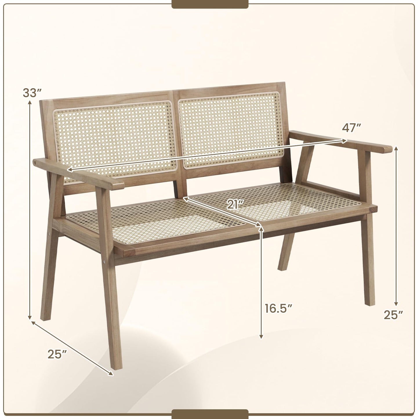 Tangkula Outdoor Teak Wood Garden Bench, 2-Person Patio Bench