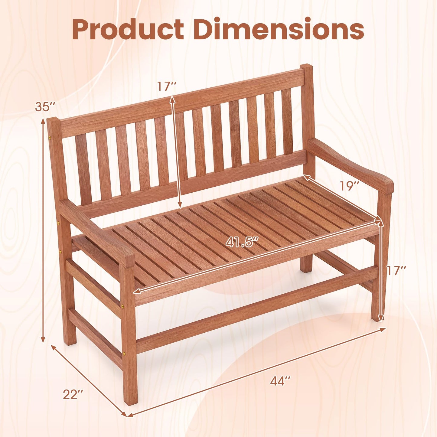 Tangkula 44 Inch Wood Outdoor Garden Bench