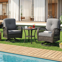 Tangkula 3 Piece Patio Swivel Rocker Set 2 Outdoor Wicker Rocking Chairs