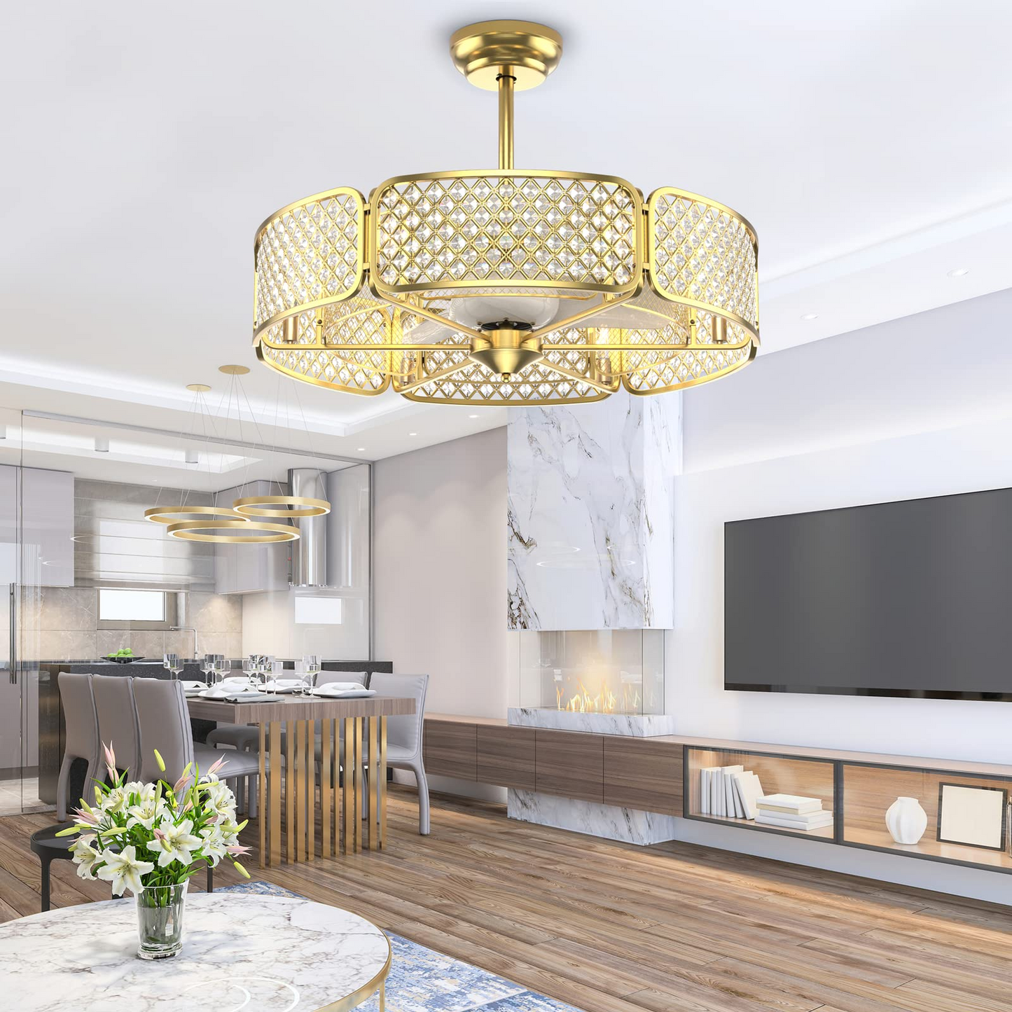 Tangkula Caged Ceiling Fan with Light