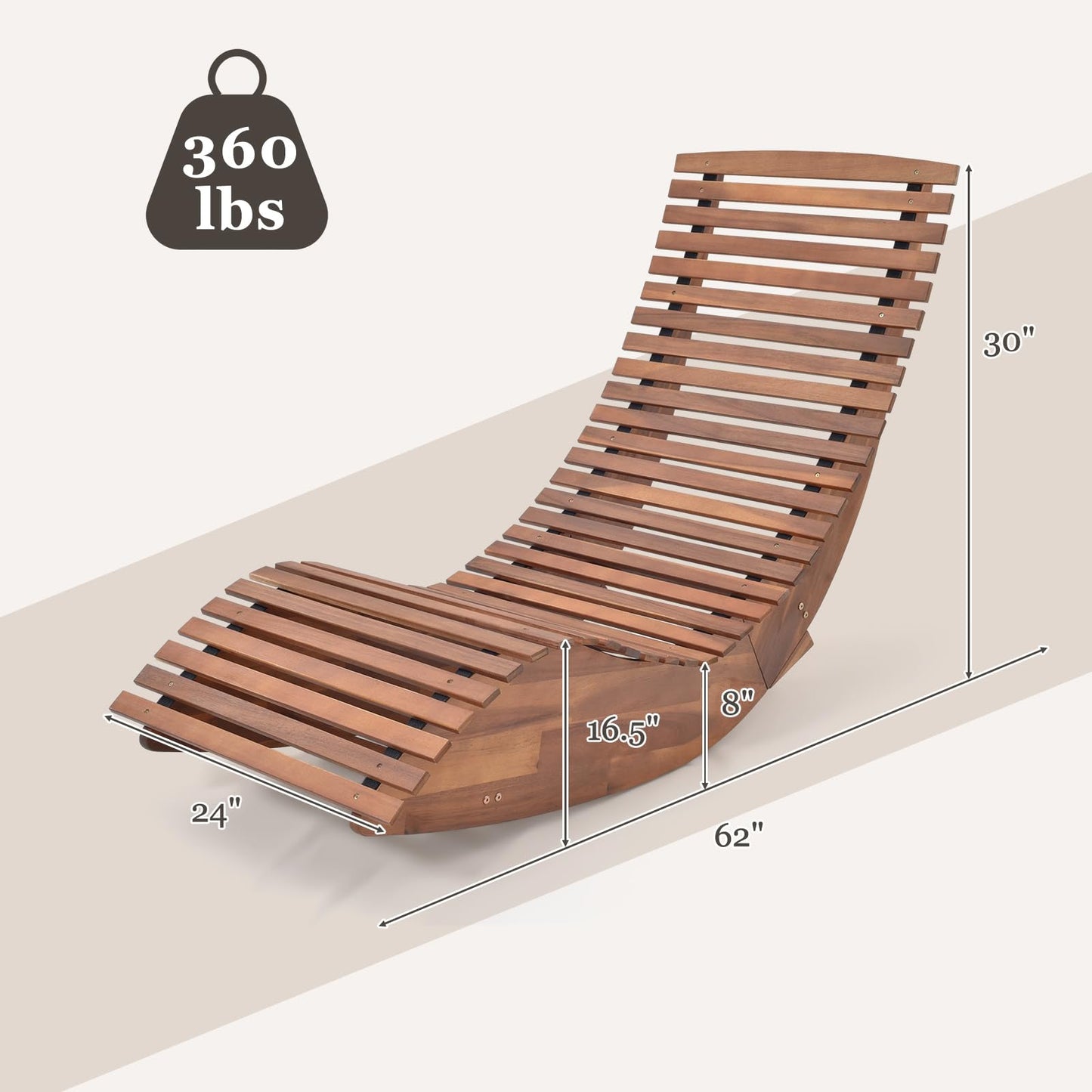 Chaise à bascule d'extérieur Tangkula en bois d'acacia, fauteuil à bascule de véranda avec siège à lattes élargi et dossier haut