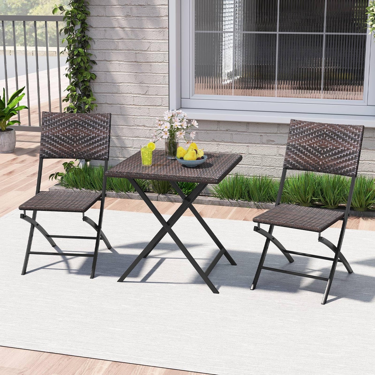 Tangkula 3 Piece Outdoor Folding Bistro Set