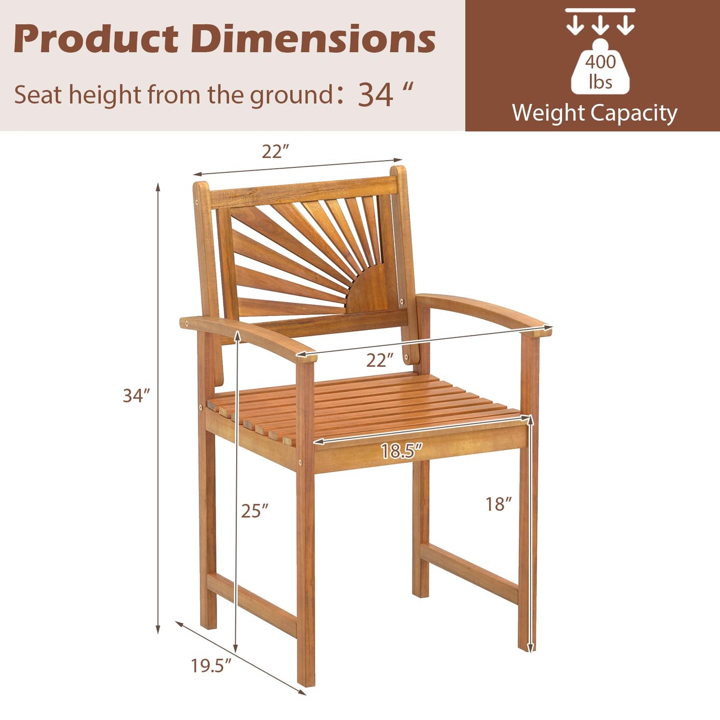 Tangkula Outdoor Acacia Wood Dining Chairs Set