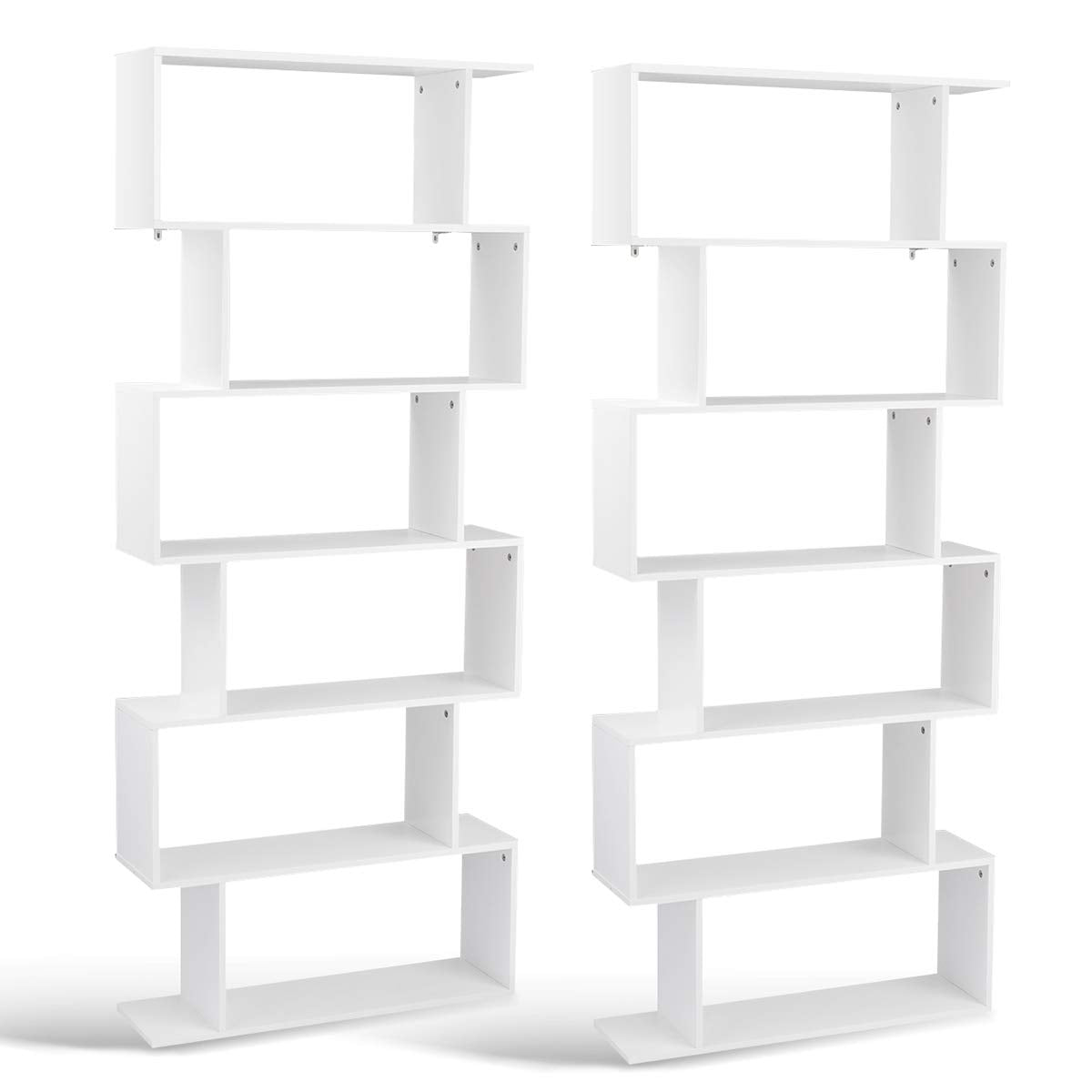 6 Shelf Bookcase, Modern S-Shaped Z-Shelf Style Bookshelf
